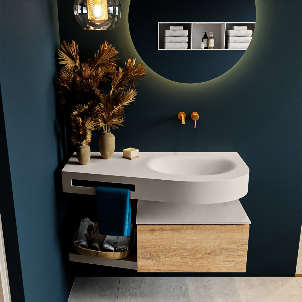 MONDIAZ RIVA 100cm mueble de baño / estante color Washed Oak con 1 cajón. Lavabo DULCET Derecho sin orificio, color Linen. 3 MONDIAZ RIVA 100cm mueble de baño / estante color Washed Oak con 1 cajón. Lavabo DULCET Derecho sin orificio, color Linen. - Imagen 3
