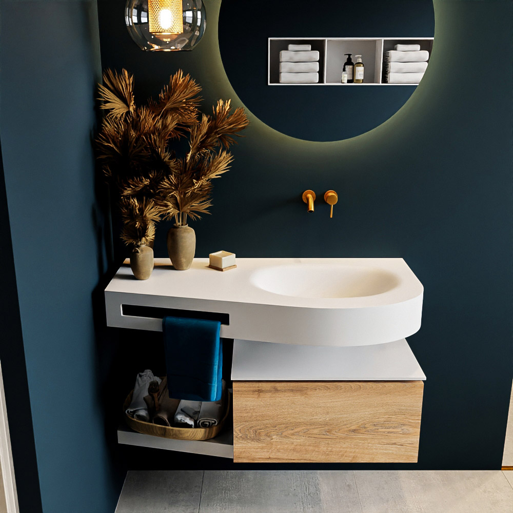 MONDIAZ RIVA 100cm mueble de baño / estante color Washed Oak con 1 cajón. Lavabo DULCET Derecho sin orificio, color Talc. 3 MONDIAZ RIVA 100cm mueble de baño / estante color Washed Oak con 1 cajón. Lavabo DULCET Derecho sin orificio, color Talc. - Imagen 3