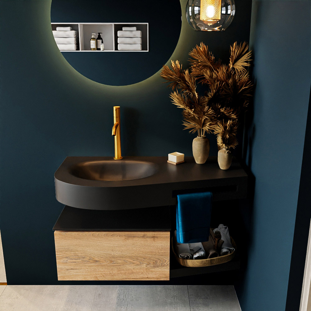 MONDIAZ RIVA 100cm mueble de baño / estante color Washed Oak con 1 cajón. Lavabo DULCET Izquierda 1 orificio, color Urban. 3 MONDIAZ RIVA 100cm mueble de baño / estante color Washed Oak con 1 cajón. Lavabo DULCET Izquierda 1 orificio, color Urban. - Imagen 3