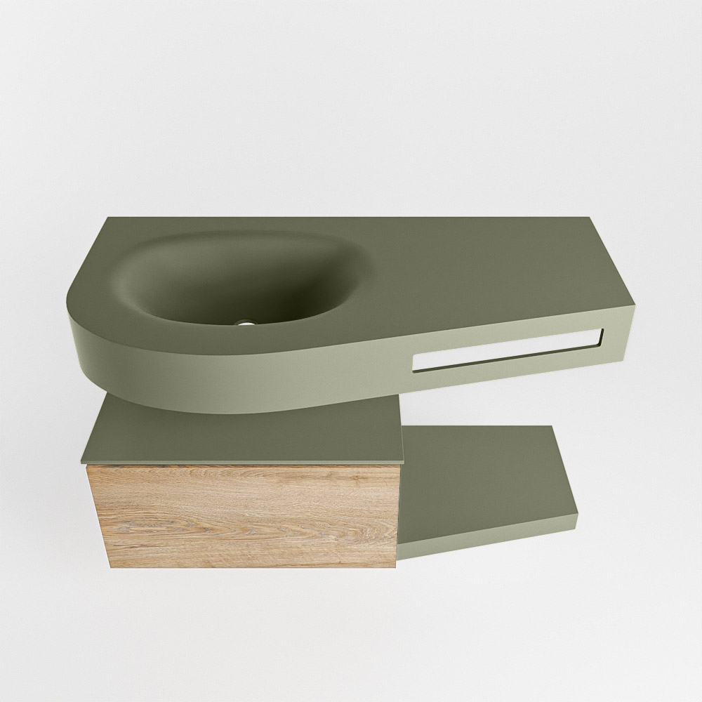 MONDIAZ RIVA 100cm mueble de baño / estante color Washed Oak con 1 cajón. Lavabo DULCET Izquierda 1 orificio, color Army. - Imagen 6