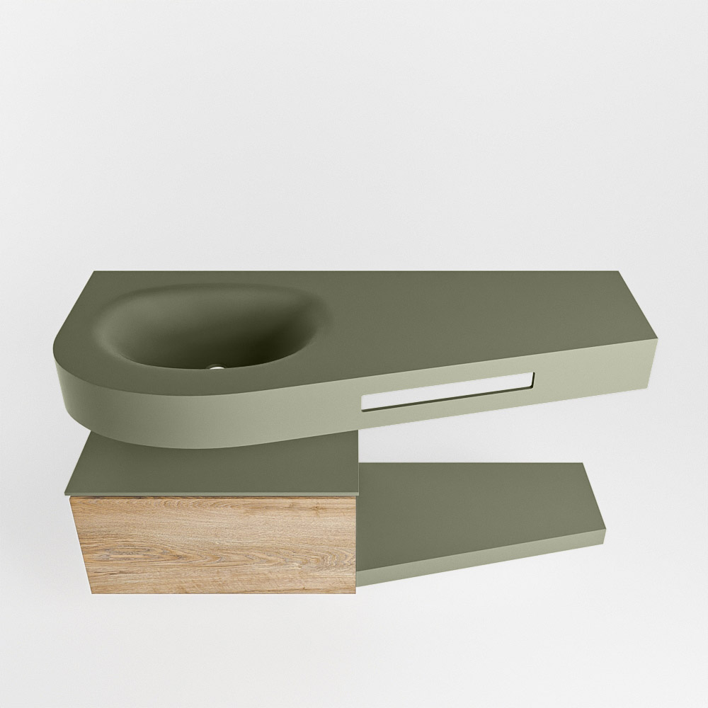 MONDIAZ RIVA 120cm mueble de baño / estante color Washed Oak con 1 cajón. Lavabo DULCET Izquierda 1 orificio, color Army. - Imagen 6