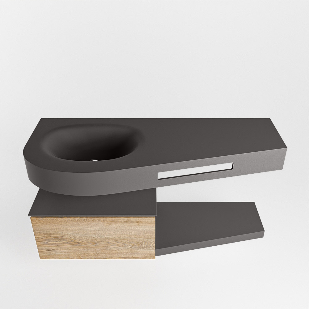 MONDIAZ RIVA 120cm mueble de baño / estante color Washed Oak con 1 cajón. Lavabo DULCET Izquierda sin orificio, color Dark Grey. - Imagen 6