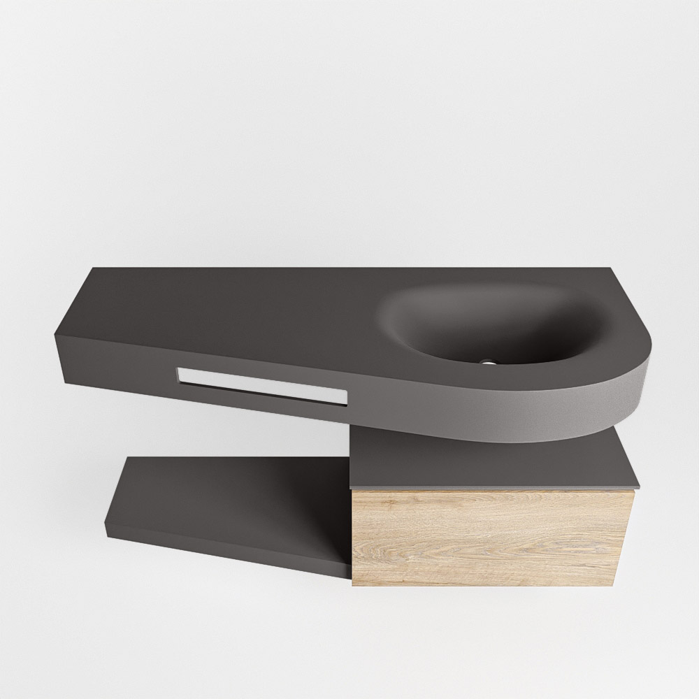 MONDIAZ RIVA 120cm mueble de baño / estante color Washed Oak con 1 cajón. Lavabo DULCET Derecho sin orificio, color Dark Grey. 6 MONDIAZ RIVA 120cm mueble de baño / estante color Washed Oak con 1 cajón. Lavabo DULCET Derecho sin orificio, color Dark Grey. - Imagen 6