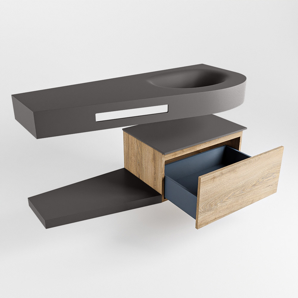 MONDIAZ RIVA 120cm mueble de baño / estante color Washed Oak con 1 cajón. Lavabo DULCET Derecho sin orificio, color Dark Grey. 5 MONDIAZ RIVA 120cm mueble de baño / estante color Washed Oak con 1 cajón. Lavabo DULCET Derecho sin orificio, color Dark Grey. - Imagen 5
