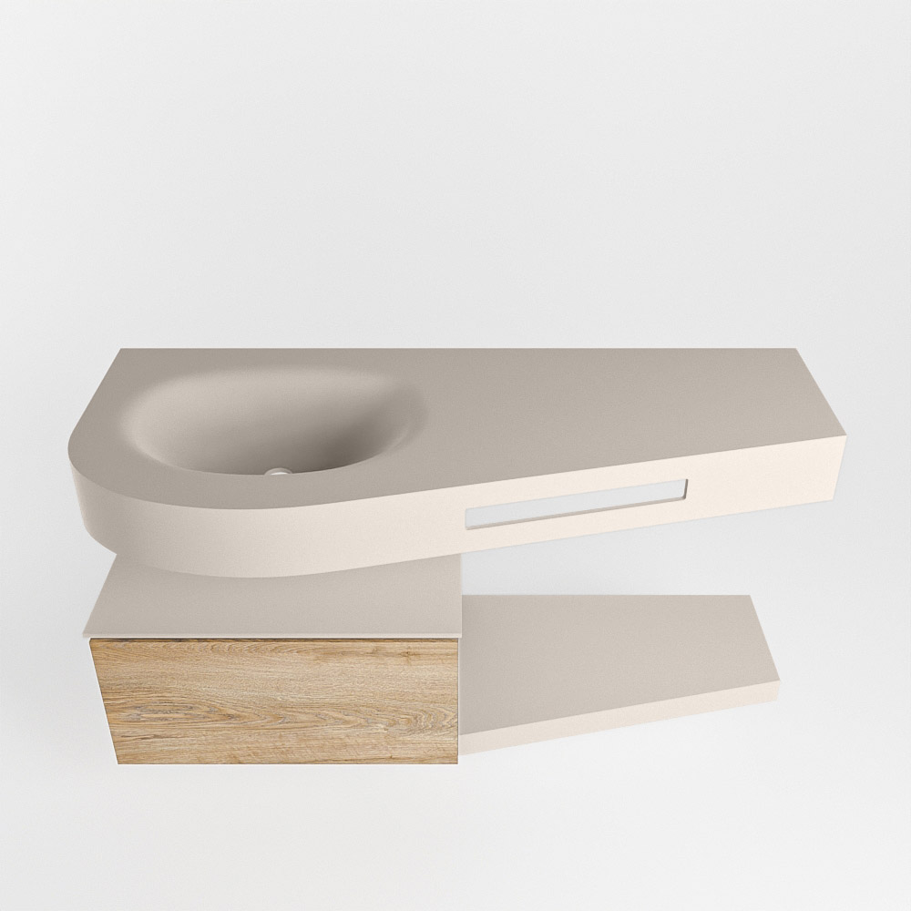 MONDIAZ RIVA 120cm mueble de baño / estante color Washed Oak con 1 cajón. Lavabo DULCET Izquierda 1 orificio, color Linen. 6 MONDIAZ RIVA 120cm mueble de baño / estante color Washed Oak con 1 cajón. Lavabo DULCET Izquierda 1 orificio, color Linen. - Imagen 6