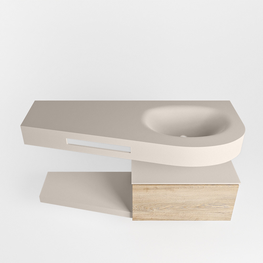 MONDIAZ RIVA 120cm mueble de baño / estante color Washed Oak con 1 cajón. Lavabo DULCET Derecho 1 orificio, color Linen. - Imagen 6