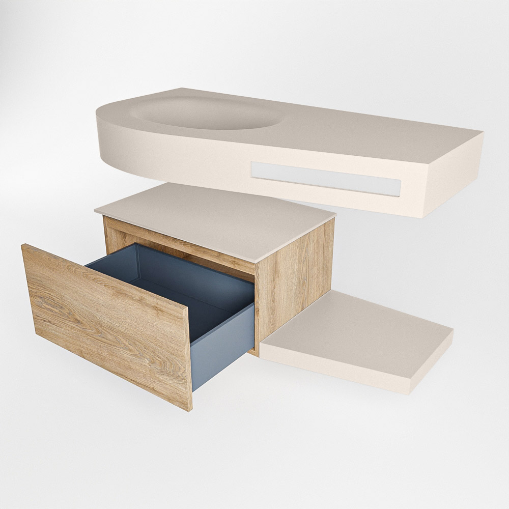 MONDIAZ RIVA 100cm mueble de baño / estante color Washed Oak con 1 cajón. Lavabo DULCET Izquierda 1 orificio, color Linen. - Imagen 5