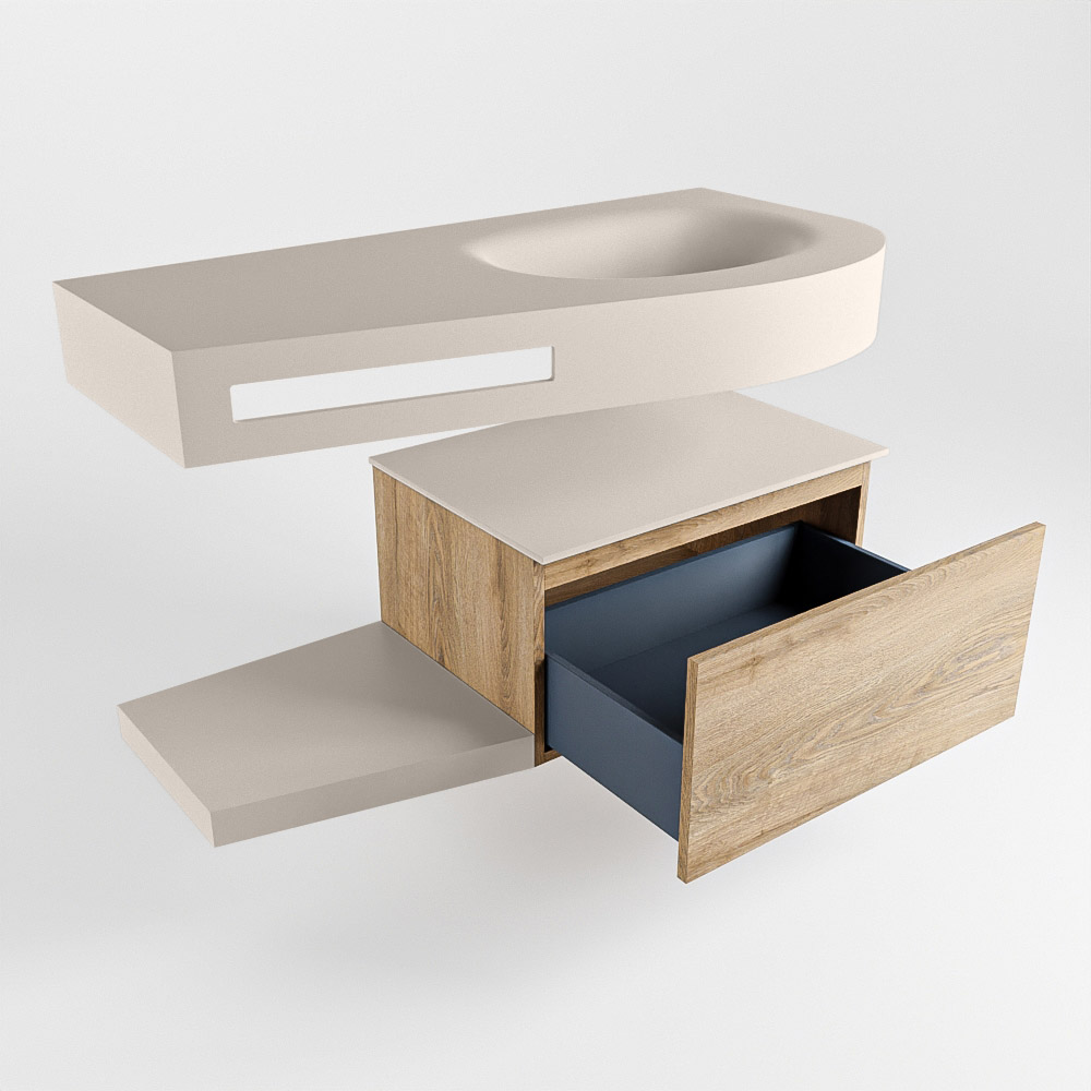 MONDIAZ RIVA 100cm mueble de baño / estante color Washed Oak con 1 cajón. Lavabo DULCET Derecho 1 orificio, color Linen. - Imagen 5