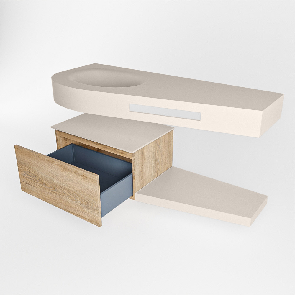 MONDIAZ RIVA 120cm mueble de baño / estante color Washed Oak con 1 cajón. Lavabo DULCET Izquierda 1 orificio, color Linen. 5 MONDIAZ RIVA 120cm mueble de baño / estante color Washed Oak con 1 cajón. Lavabo DULCET Izquierda 1 orificio, color Linen. - Imagen 5