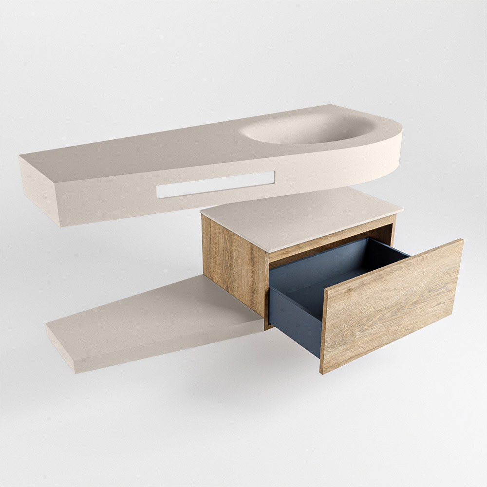 MONDIAZ RIVA 120cm mueble de baño / estante color Washed Oak con 1 cajón. Lavabo DULCET Derecho 1 orificio, color Linen. - Imagen 5