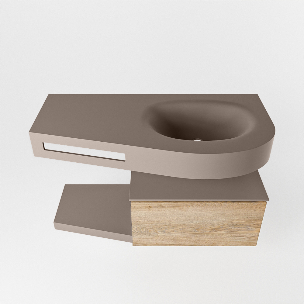 MONDIAZ RIVA 100cm mueble de baño / estante color Washed Oak con 1 cajón. Lavabo DULCET Derecho 1 orificio, color Smoke. - Imagen 6