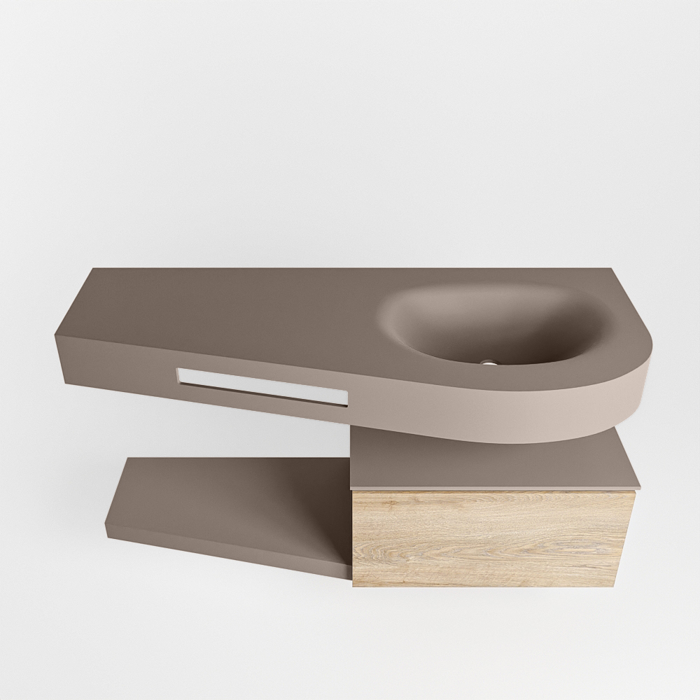 MONDIAZ RIVA 120cm mueble de baño / estante color Washed Oak con 1 cajón. Lavabo DULCET Derecho sin orificio, color Smoke. - Imagen 6