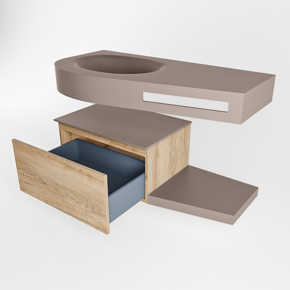 MONDIAZ RIVA 100cm mueble de baño / estante color Washed Oak con 1 cajón. Lavabo DULCET Izquierda sin orificio, color Smoke. - Imagen 5