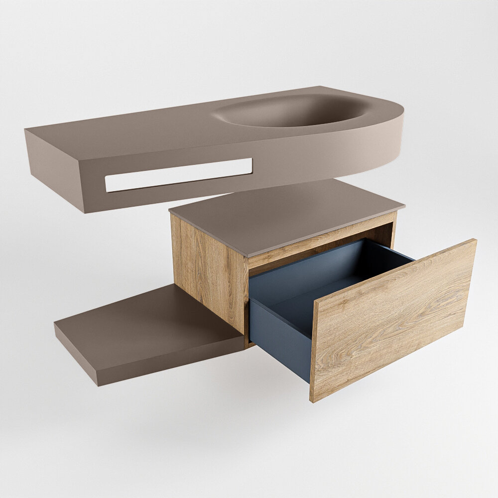 MONDIAZ RIVA 100cm mueble de baño / estante color Washed Oak con 1 cajón. Lavabo DULCET Derecho 1 orificio, color Smoke. - Imagen 5