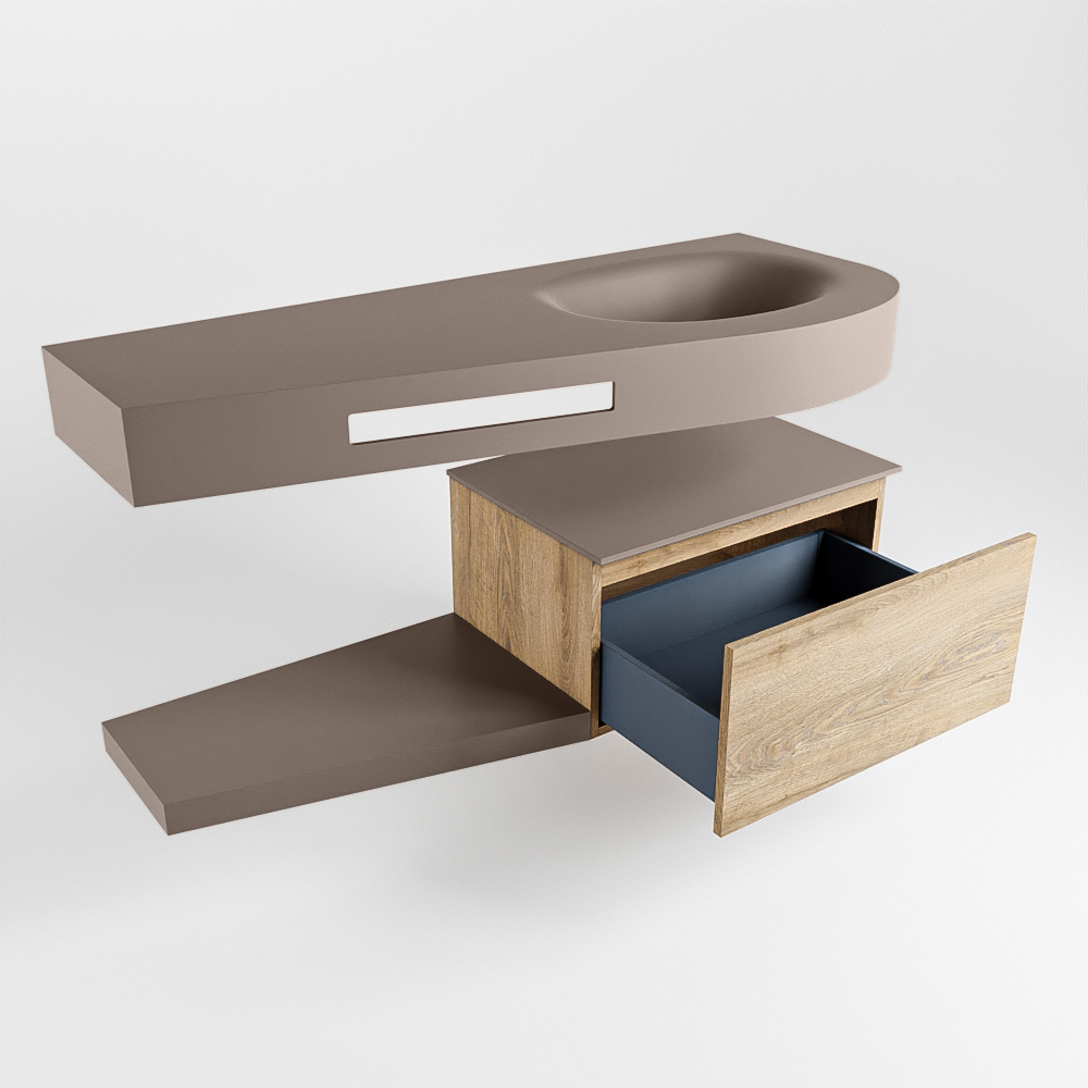 MONDIAZ RIVA 120cm mueble de baño / estante color Washed Oak con 1 cajón. Lavabo DULCET Derecho sin orificio, color Smoke. - Imagen 5