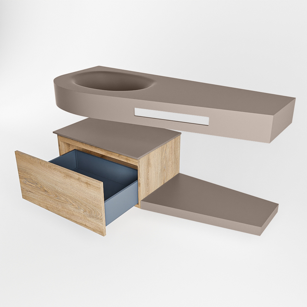MONDIAZ RIVA 120cm mueble de baño / estante color Washed Oak con 1 cajón. Lavabo DULCET Izquierda 1 orificio, color Smoke. - Imagen 5