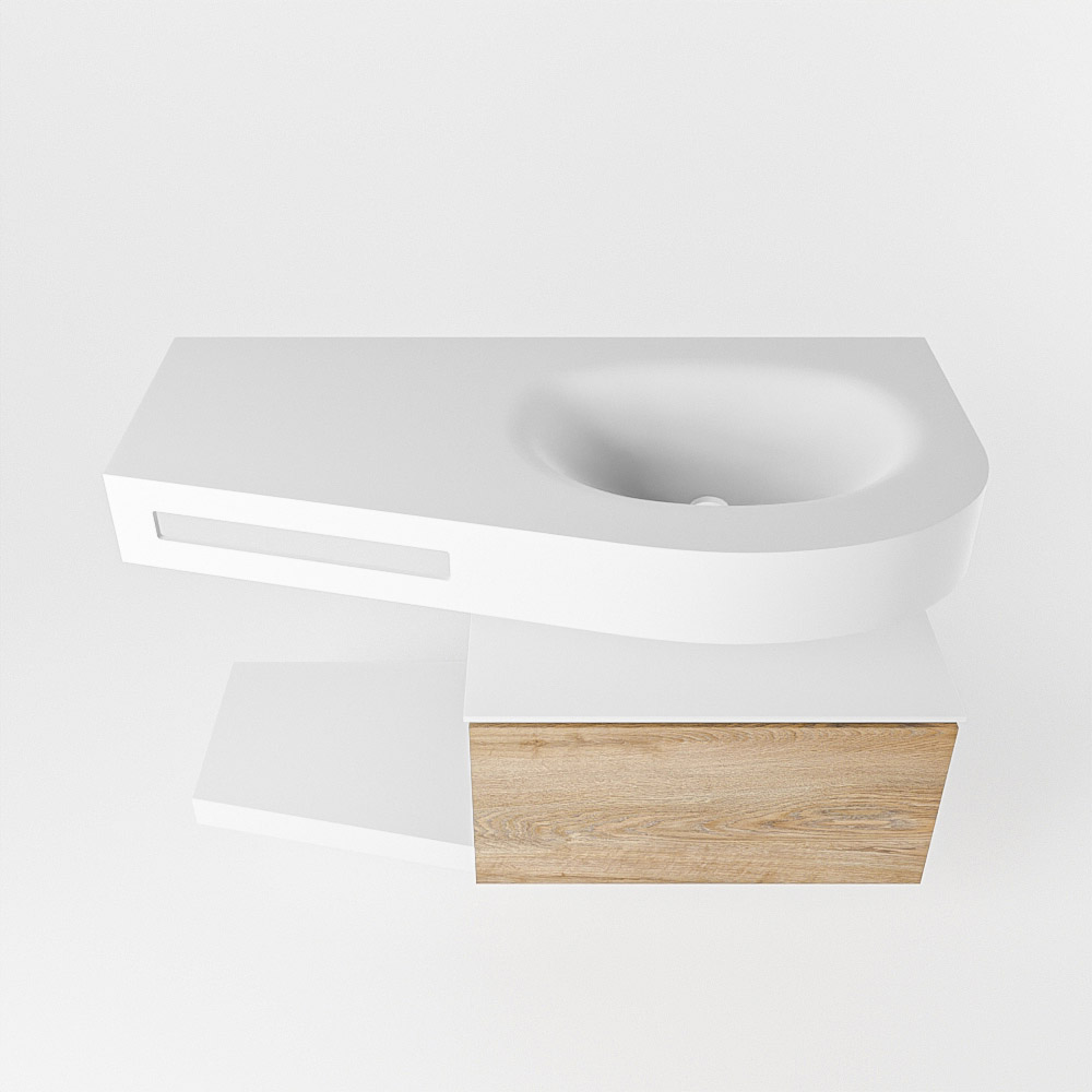 MONDIAZ RIVA 100cm mueble de baño / estante color Washed Oak con 1 cajón. Lavabo DULCET Derecho sin orificio, color Talc. 6 MONDIAZ RIVA 100cm mueble de baño / estante color Washed Oak con 1 cajón. Lavabo DULCET Derecho sin orificio, color Talc. - Imagen 6
