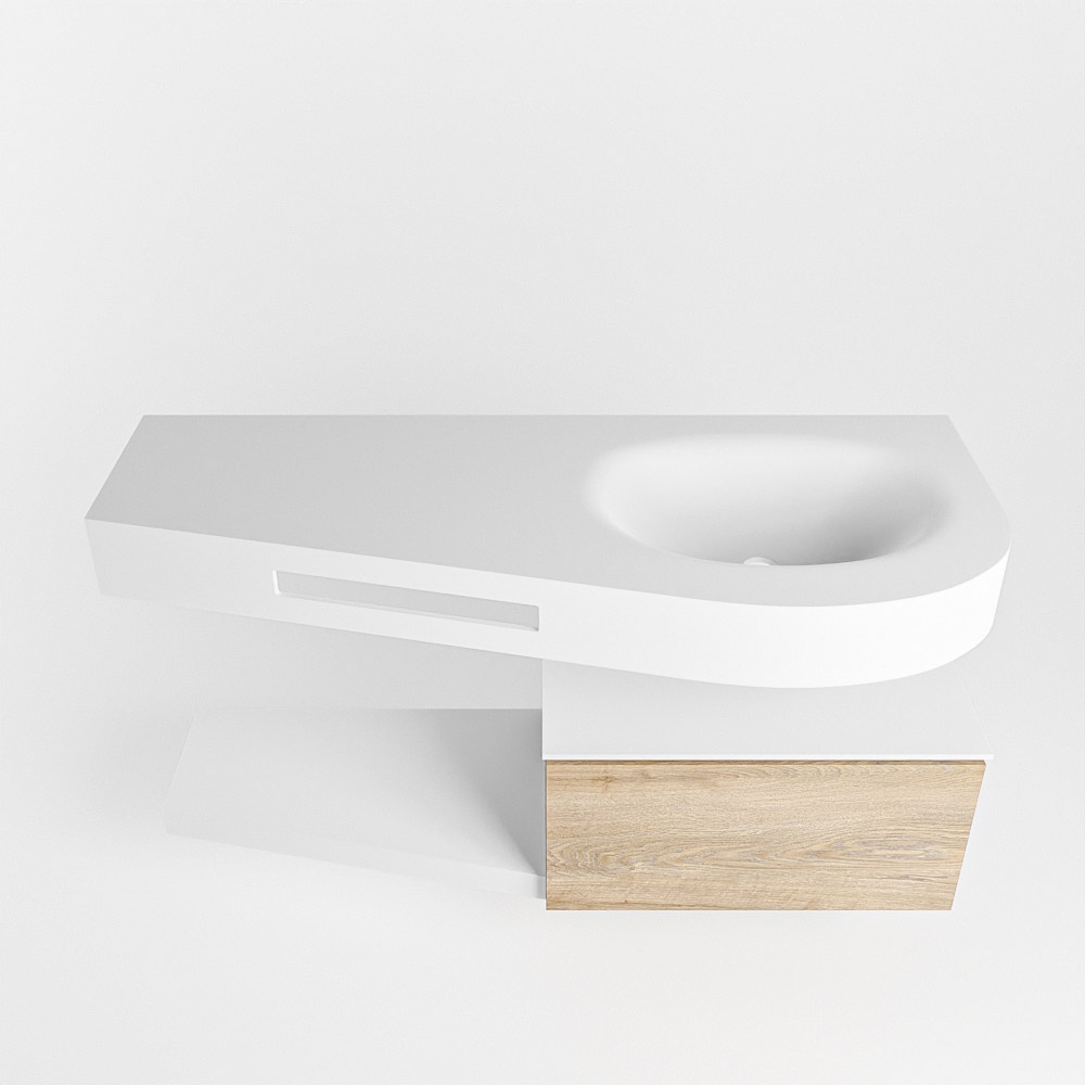 MONDIAZ RIVA 120cm mueble de baño / estante color Washed Oak con 1 cajón. Lavabo DULCET Derecho 1 orificio, color Talc. - Imagen 6