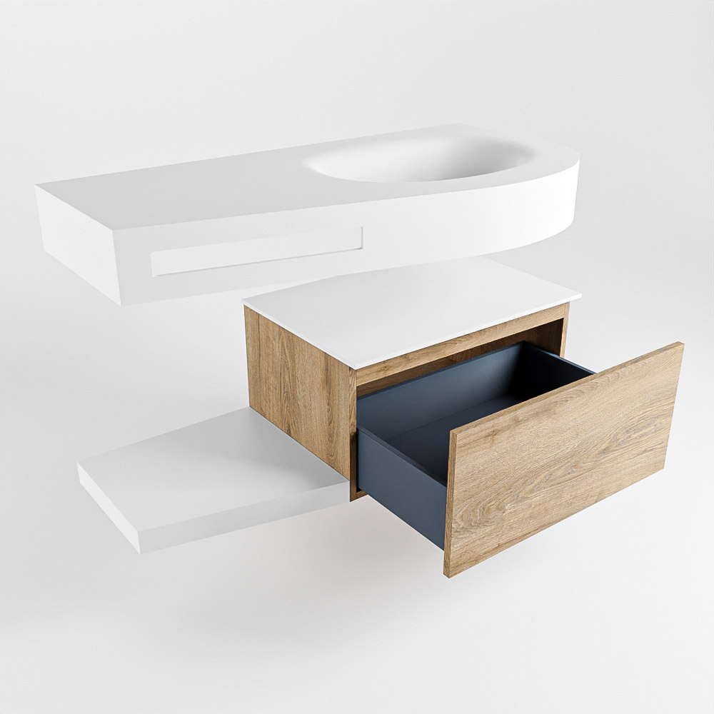 MONDIAZ RIVA 100cm mueble de baño / estante color Washed Oak con 1 cajón. Lavabo DULCET Derecho sin orificio, color Talc. 5 MONDIAZ RIVA 100cm mueble de baño / estante color Washed Oak con 1 cajón. Lavabo DULCET Derecho sin orificio, color Talc. - Imagen 5