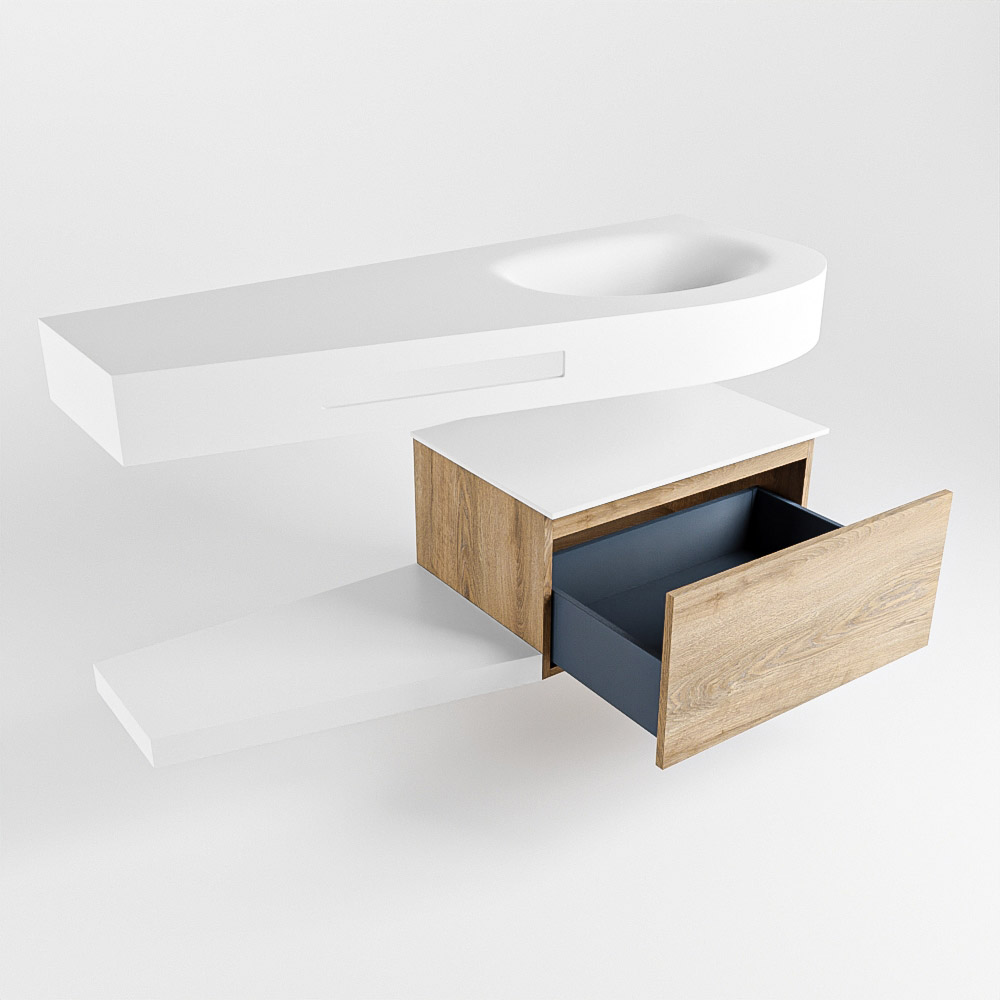 MONDIAZ RIVA 120cm mueble de baño / estante color Washed Oak con 1 cajón. Lavabo DULCET Derecho 1 orificio, color Talc. - Imagen 5