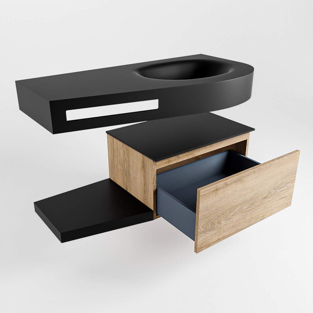 MONDIAZ RIVA 100cm mueble de baño / estante color Washed Oak con 1 cajón. Lavabo DULCET Derecho 1 orificio, color Urban. - Imagen 5