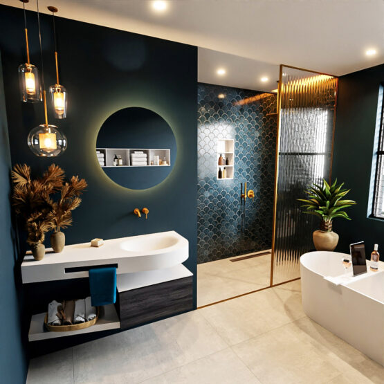 MONDIAZ RIVA 120cm mueble de baño / estante color Antracite con 1 cajón. Lavabo DULCET Derecho sin orificio