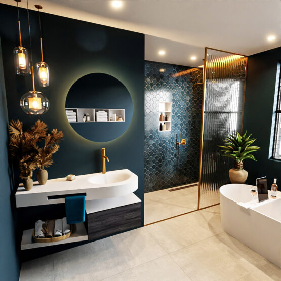 MONDIAZ RIVA 120cm mueble de baño / estante color Antracite con 1 cajón. Lavabo DULCET Derecho 1 orificio