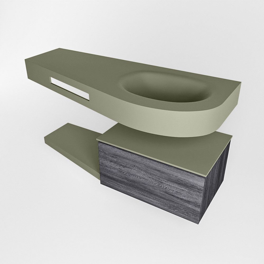 MONDIAZ RIVA 120cm mueble de baño / estante color Antracite con 1 cajón. Lavabo DULCET Derecho 1 orificio, color Army. 4 MONDIAZ RIVA 120cm mueble de baño / estante color Antracite con 1 cajón. Lavabo DULCET Derecho 1 orificio, color Army. - Imagen 4