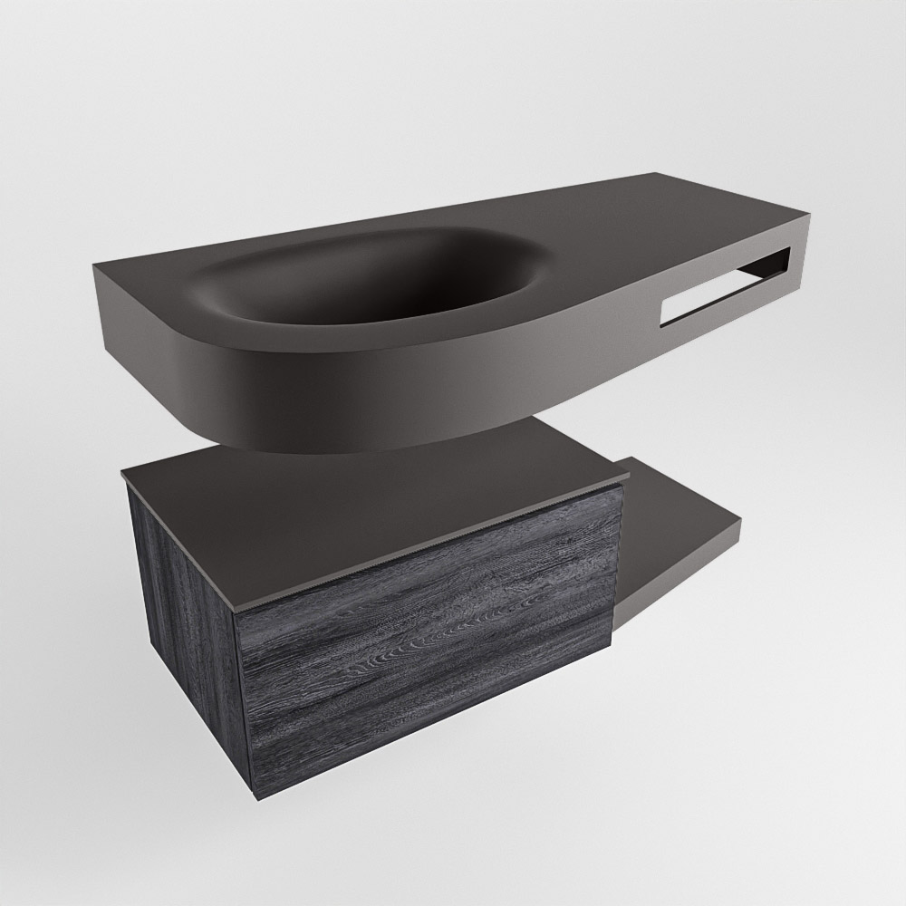 MONDIAZ RIVA 100cm mueble de baño / estante color Antracite con 1 cajón. Lavabo DULCET Izquierda sin orificio, color Dark Grey. - Imagen 4