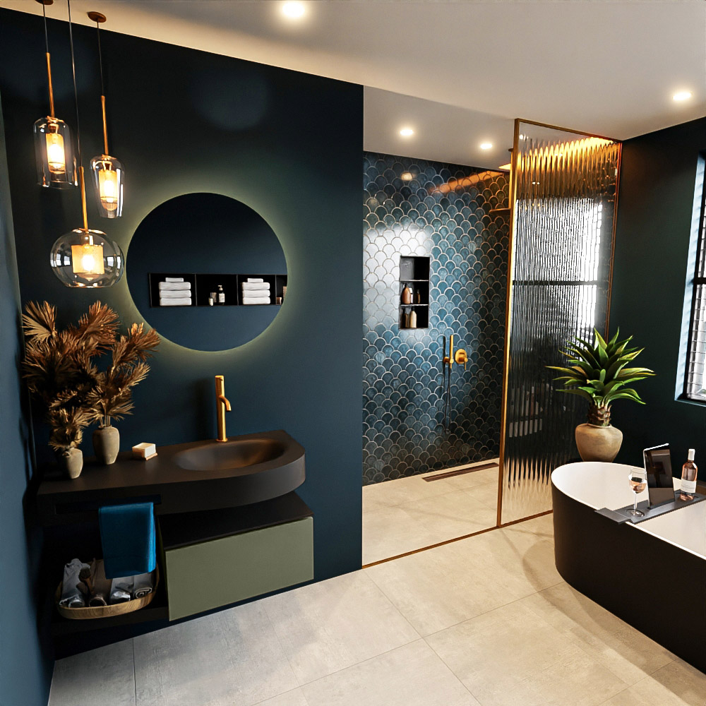 MONDIAZ RIVA 100cm mueble de baño / estante color Army con 1 cajón. Lavabo DULCET Derecho 1 orificio, color Urban. 1 MONDIAZ RIVA 100cm mueble de baño / estante color Army con 1 cajón. Lavabo DULCET Derecho 1 orificio