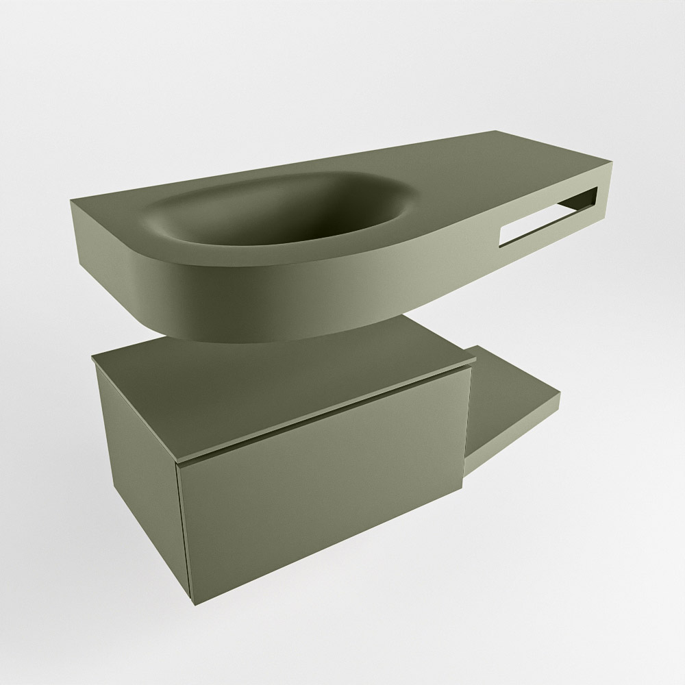 MONDIAZ RIVA 100cm mueble de baño / estante color Army con 1 cajón. Lavabo DULCET Izquierda sin orificio, color Army. 4 MONDIAZ RIVA 100cm mueble de baño / estante color Army con 1 cajón. Lavabo DULCET Izquierda sin orificio, color Army. - Imagen 4