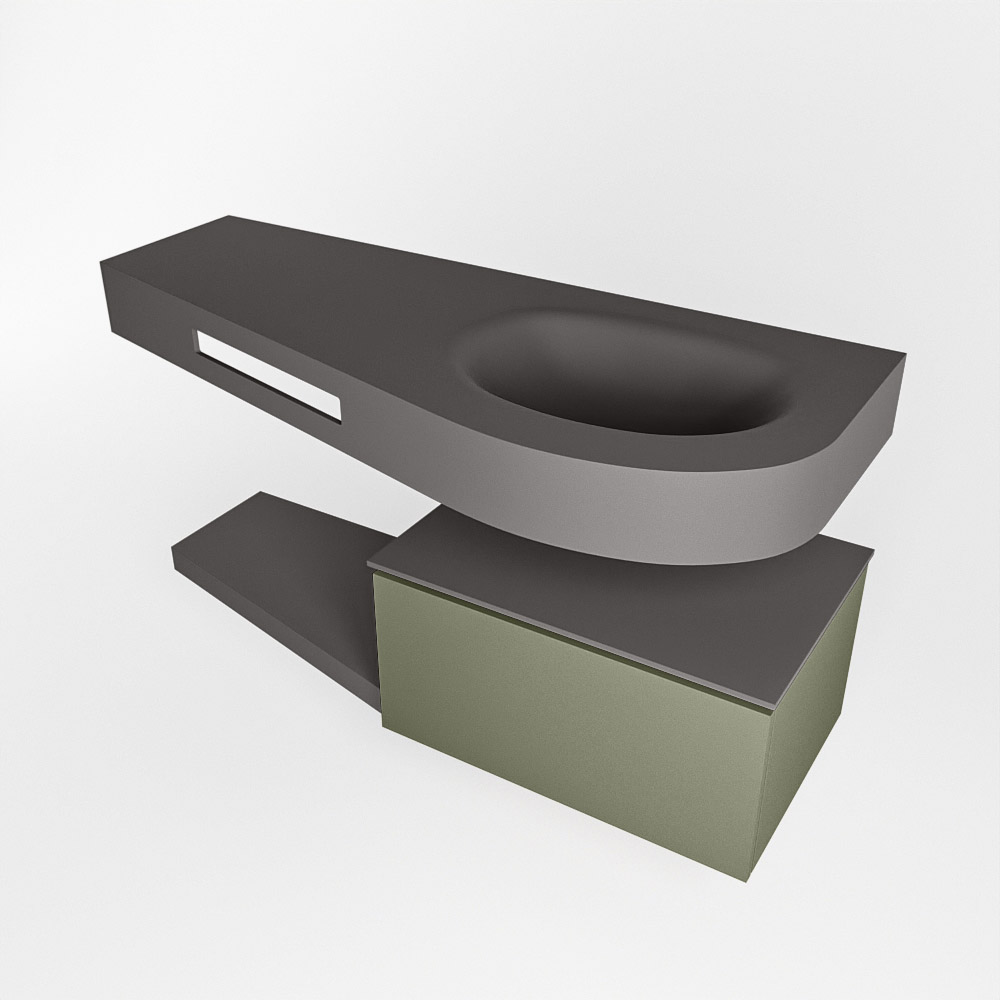 MONDIAZ RIVA 120cm mueble de baño / estante color Army con 1 cajón. Lavabo DULCET Derecho sin orificio, color Dark Grey. - Imagen 4