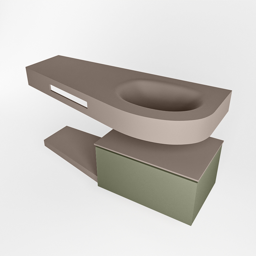 MONDIAZ RIVA 120cm mueble de baño / estante color Army con 1 cajón. Lavabo DULCET Derecho sin orificio, color Smoke. 4 MONDIAZ RIVA 120cm mueble de baño / estante color Army con 1 cajón. Lavabo DULCET Derecho sin orificio, color Smoke. - Imagen 4