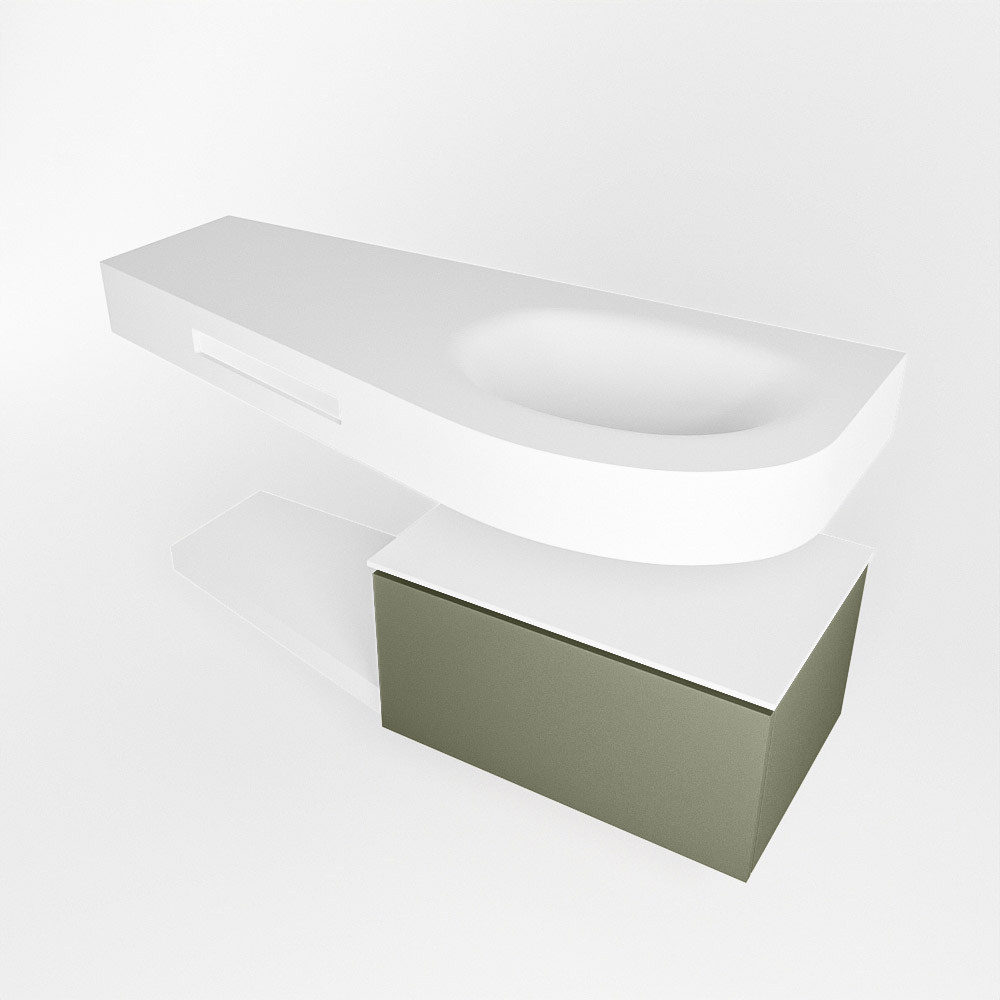MONDIAZ RIVA 120cm mueble de baño / estante color Army con 1 cajón. Lavabo DULCET Derecho sin orificio, color Talc. 4 MONDIAZ RIVA 120cm mueble de baño / estante color Army con 1 cajón. Lavabo DULCET Derecho sin orificio, color Talc. - Imagen 4