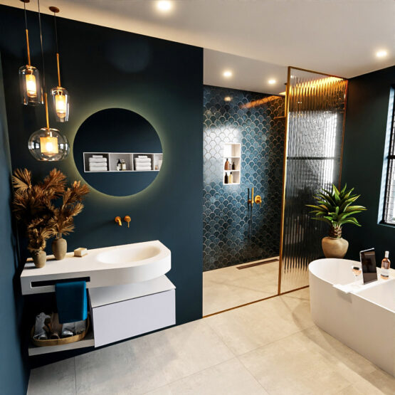 MONDIAZ RIVA 100cm mueble de baño / estante color Cale con 1 cajón. Lavabo DULCET Derecho sin orificio