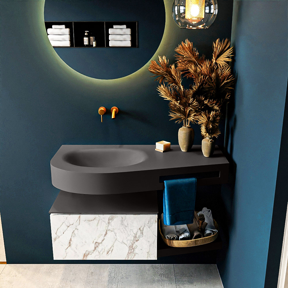 MONDIAZ RIVA 100cm mueble de baño / estante color Carrara con 1 cajón. Lavabo DULCET Izquierda sin orificio, color Dark Grey. 3 MONDIAZ RIVA 100cm mueble de baño / estante color Carrara con 1 cajón. Lavabo DULCET Izquierda sin orificio, color Dark Grey. - Imagen 3