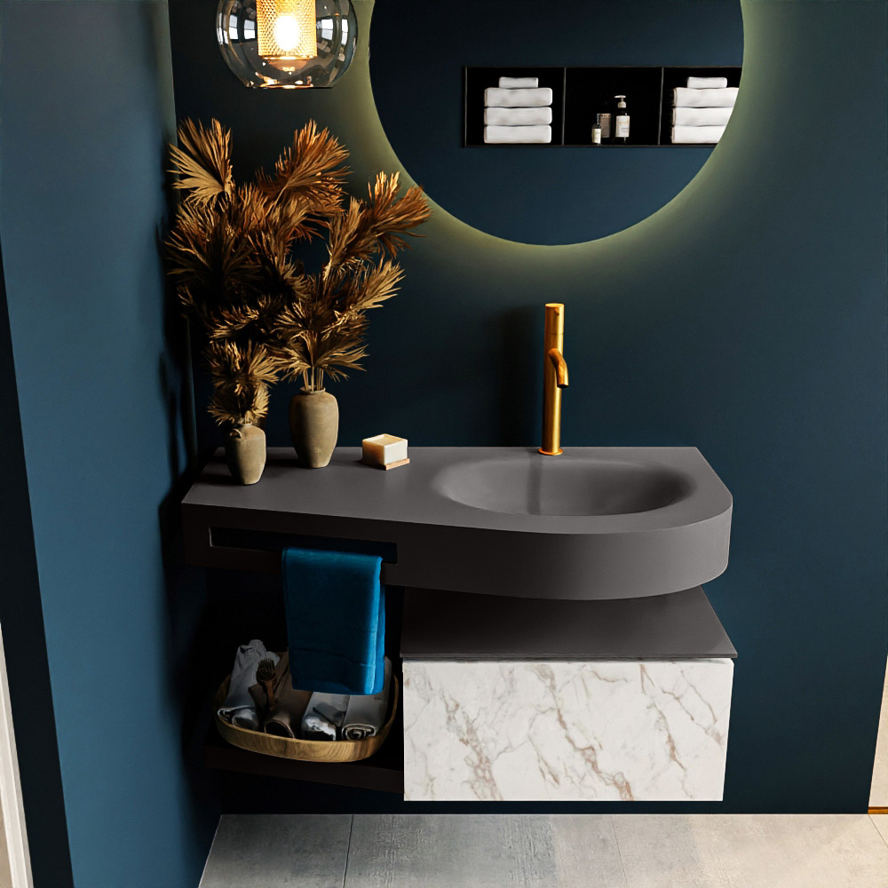 MONDIAZ RIVA 100cm mueble de baño / estante color Carrara con 1 cajón. Lavabo DULCET Derecho 1 orificio, color Dark Grey. 3 MONDIAZ RIVA 100cm mueble de baño / estante color Carrara con 1 cajón. Lavabo DULCET Derecho 1 orificio, color Dark Grey. - Imagen 3