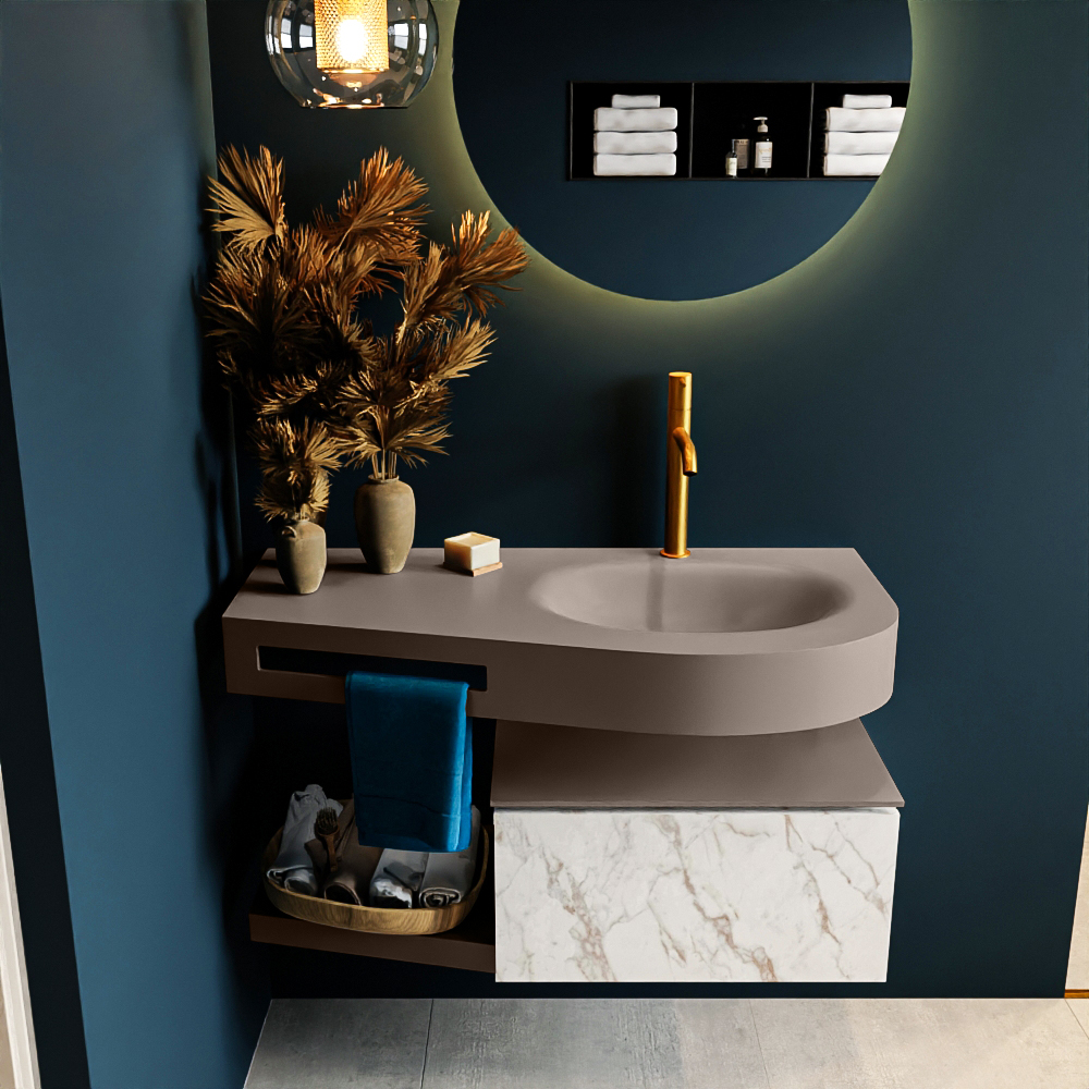 MONDIAZ RIVA 100cm mueble de baño / estante color Carrara con 1 cajón. Lavabo DULCET Derecho 1 orificio, color Smoke. 3 MONDIAZ RIVA 100cm mueble de baño / estante color Carrara con 1 cajón. Lavabo DULCET Derecho 1 orificio, color Smoke. - Imagen 3