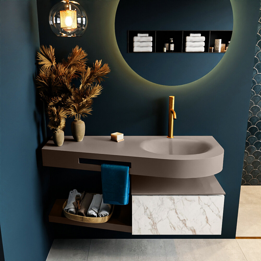 MONDIAZ RIVA 120cm mueble de baño / estante color Carrara con 1 cajón. Lavabo DULCET Derecho 1 orificio, color Smoke. 3 MONDIAZ RIVA 120cm mueble de baño / estante color Carrara con 1 cajón. Lavabo DULCET Derecho 1 orificio, color Smoke. - Imagen 3