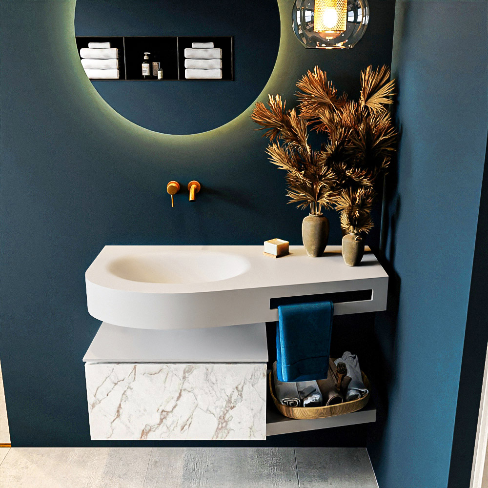 MONDIAZ RIVA 100cm mueble de baño / estante color Carrara con 1 cajón. Lavabo DULCET Izquierda sin orificio, color Talc. 3 MONDIAZ RIVA 100cm mueble de baño / estante color Carrara con 1 cajón. Lavabo DULCET Izquierda sin orificio, color Talc. - Imagen 3