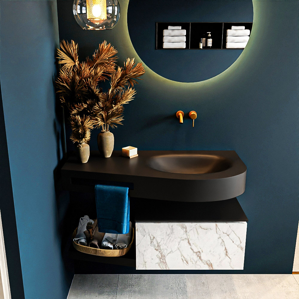 MONDIAZ RIVA 100cm mueble de baño / estante color Carrara con 1 cajón. Lavabo DULCET Derecho sin orificio, color Urban. 3 MONDIAZ RIVA 100cm mueble de baño / estante color Carrara con 1 cajón. Lavabo DULCET Derecho sin orificio, color Urban. - Imagen 3