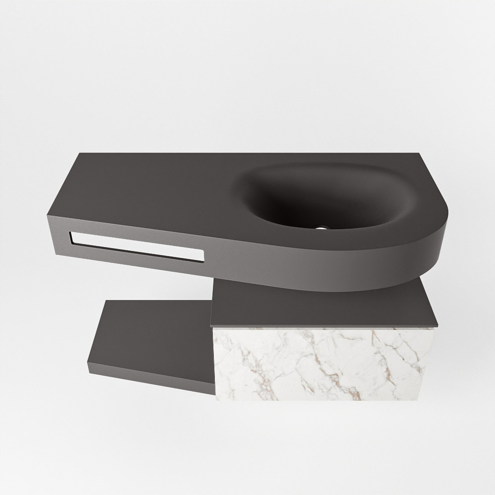 MONDIAZ RIVA 100cm mueble de baño / estante color Carrara con 1 cajón. Lavabo DULCET Derecho 1 orificio, color Dark Grey. 6 MONDIAZ RIVA 100cm mueble de baño / estante color Carrara con 1 cajón. Lavabo DULCET Derecho 1 orificio, color Dark Grey. - Imagen 6