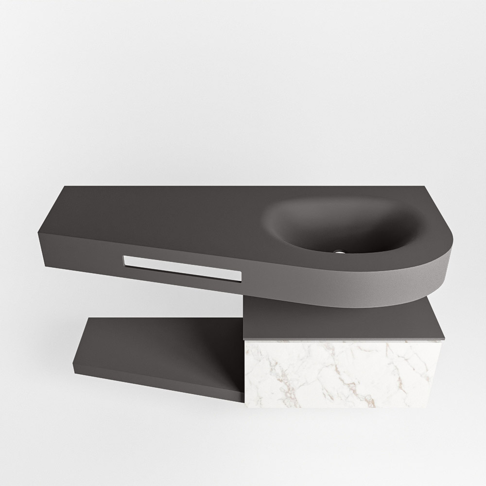MONDIAZ RIVA 120cm mueble de baño / estante color Carrara con 1 cajón. Lavabo DULCET Derecho 1 orificio, color Dark Grey. - Imagen 6