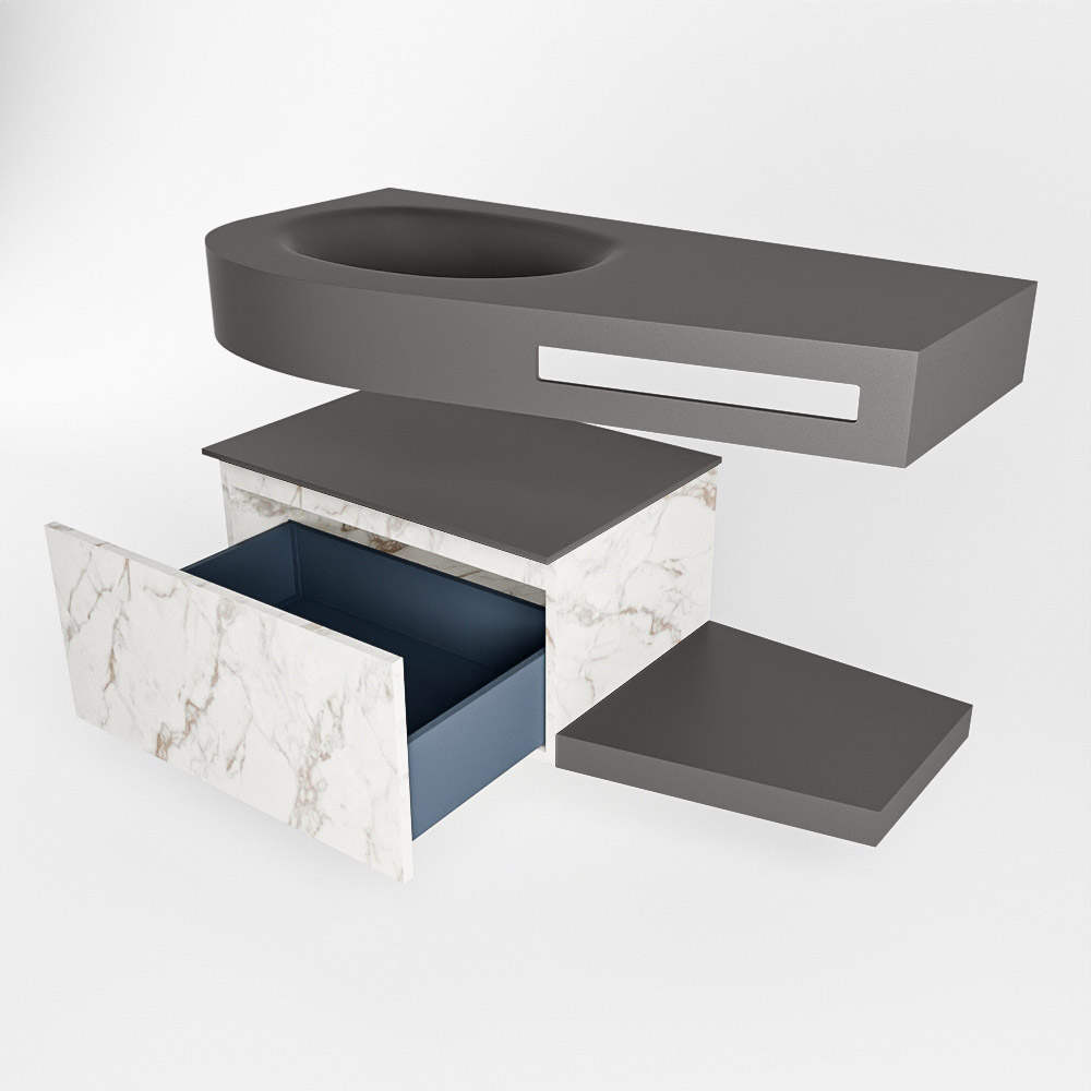 MONDIAZ RIVA 100cm mueble de baño / estante color Carrara con 1 cajón. Lavabo DULCET Izquierda sin orificio, color Dark Grey. 5 MONDIAZ RIVA 100cm mueble de baño / estante color Carrara con 1 cajón. Lavabo DULCET Izquierda sin orificio, color Dark Grey. - Imagen 5