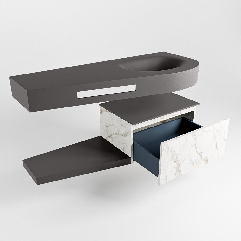 MONDIAZ RIVA 120cm mueble de baño / estante color Carrara con 1 cajón. Lavabo DULCET Derecho 1 orificio, color Dark Grey. - Imagen 5