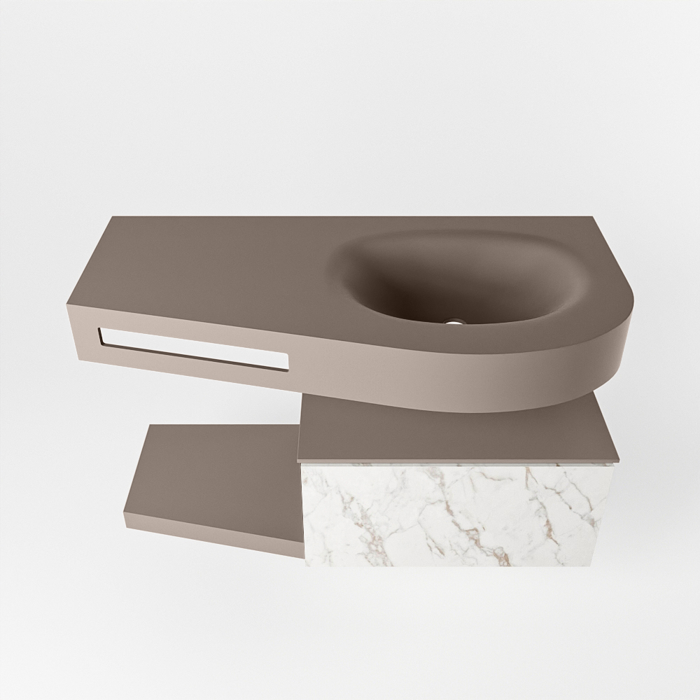 MONDIAZ RIVA 100cm mueble de baño / estante color Carrara con 1 cajón. Lavabo DULCET Derecho sin orificio, color Smoke. 6 MONDIAZ RIVA 100cm mueble de baño / estante color Carrara con 1 cajón. Lavabo DULCET Derecho sin orificio, color Smoke. - Imagen 6