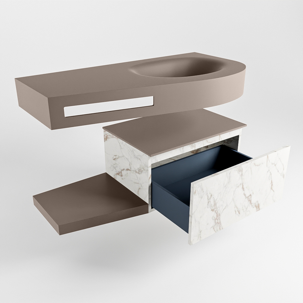 MONDIAZ RIVA 100cm mueble de baño / estante color Carrara con 1 cajón. Lavabo DULCET Derecho sin orificio, color Smoke. 5 MONDIAZ RIVA 100cm mueble de baño / estante color Carrara con 1 cajón. Lavabo DULCET Derecho sin orificio, color Smoke. - Imagen 5