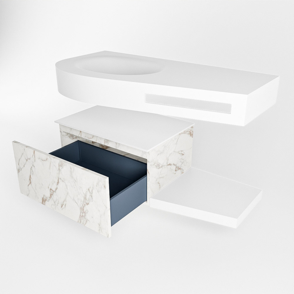 MONDIAZ RIVA 100cm mueble de baño / estante color Carrara con 1 cajón. Lavabo DULCET Izquierda sin orificio, color Talc. 5 MONDIAZ RIVA 100cm mueble de baño / estante color Carrara con 1 cajón. Lavabo DULCET Izquierda sin orificio, color Talc. - Imagen 5