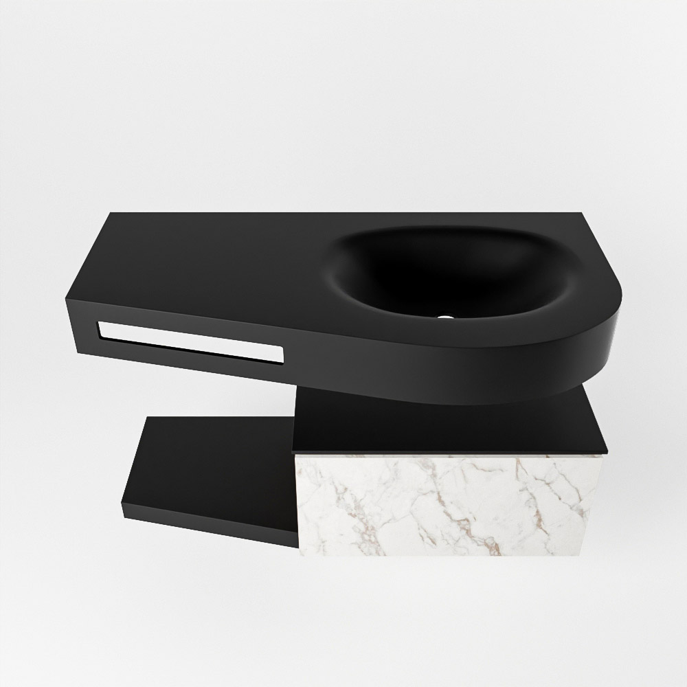 MONDIAZ RIVA 100cm mueble de baño / estante color Carrara con 1 cajón. Lavabo DULCET Derecho sin orificio, color Urban. 6 MONDIAZ RIVA 100cm mueble de baño / estante color Carrara con 1 cajón. Lavabo DULCET Derecho sin orificio, color Urban. - Imagen 6