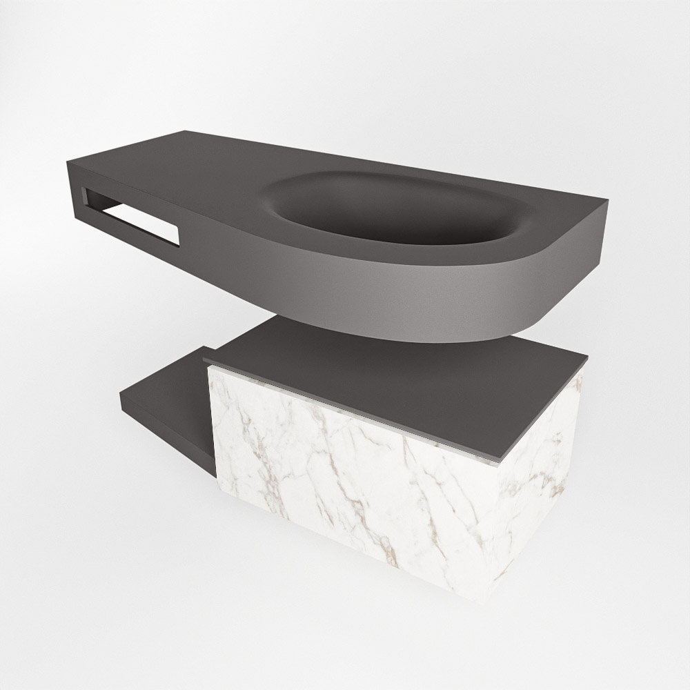 MONDIAZ RIVA 100cm mueble de baño / estante color Carrara con 1 cajón. Lavabo DULCET Derecho 1 orificio, color Dark Grey. 4 MONDIAZ RIVA 100cm mueble de baño / estante color Carrara con 1 cajón. Lavabo DULCET Derecho 1 orificio, color Dark Grey. - Imagen 4